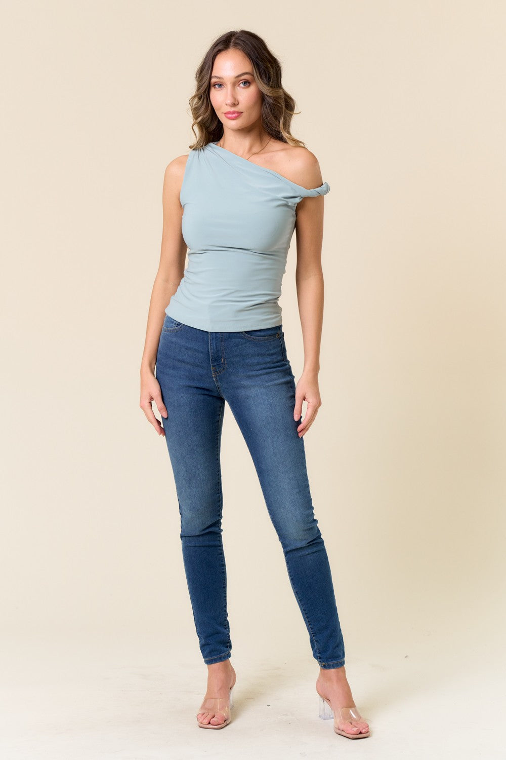 Sage Breeze One-Shoulder Top