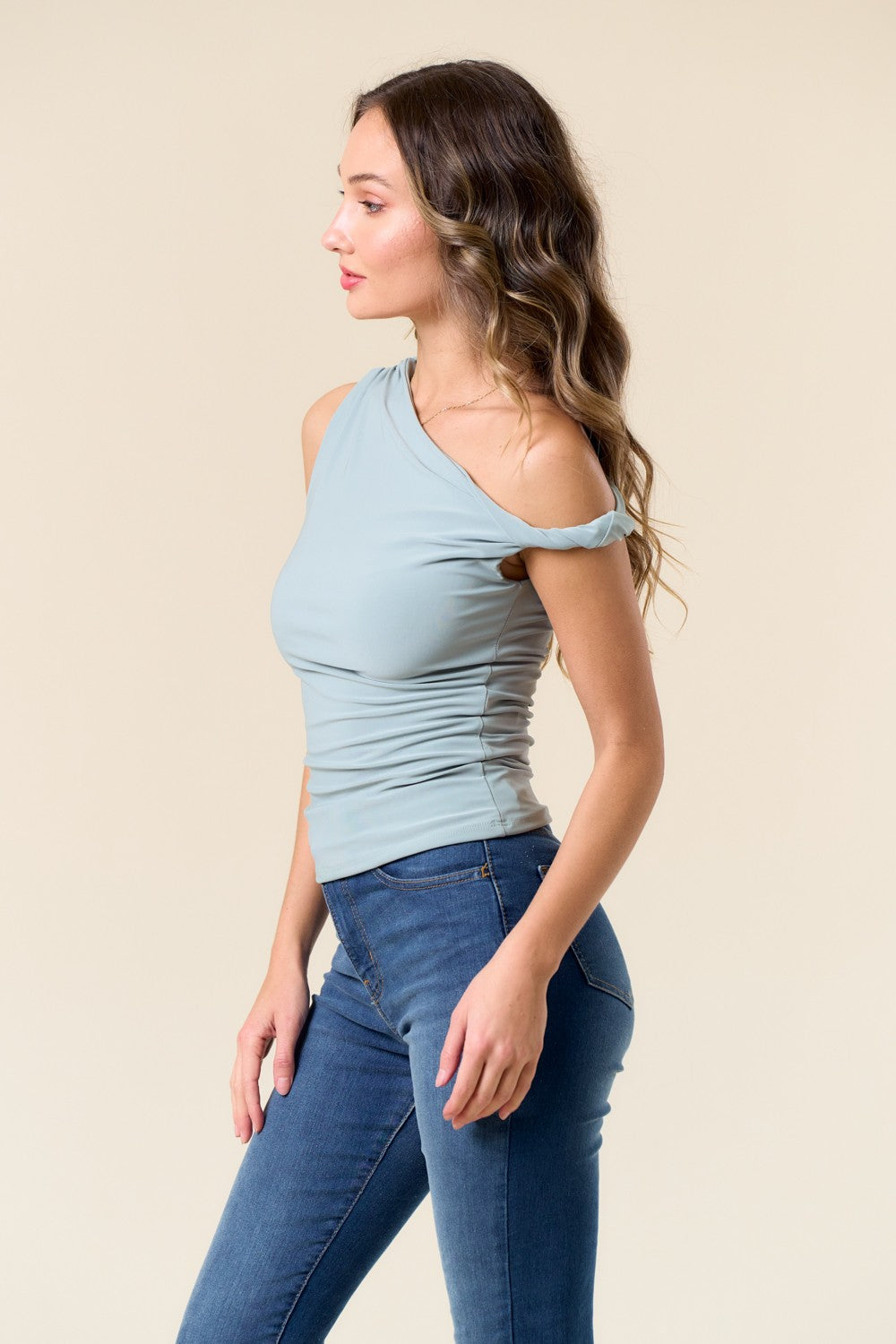 Sage Breeze One-Shoulder Top
